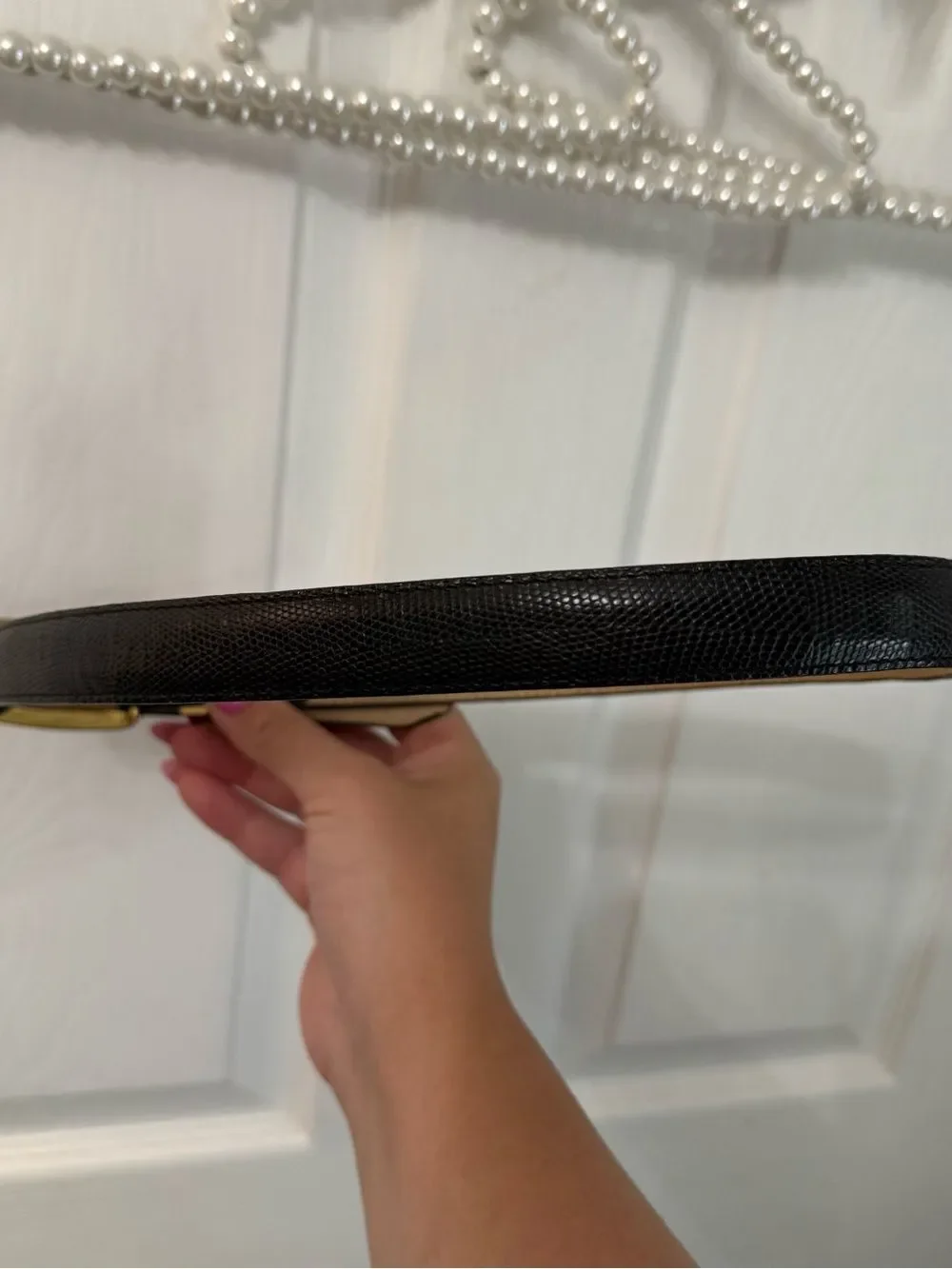 Brighton Black Textured Belt with Gold Buckle